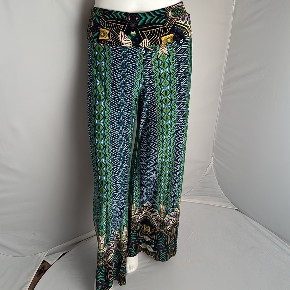 Decker multicolor fold over waist wide leg palazzo pants